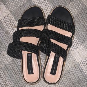 Steven. By Steve Madden platform sandals black and white with rope detail